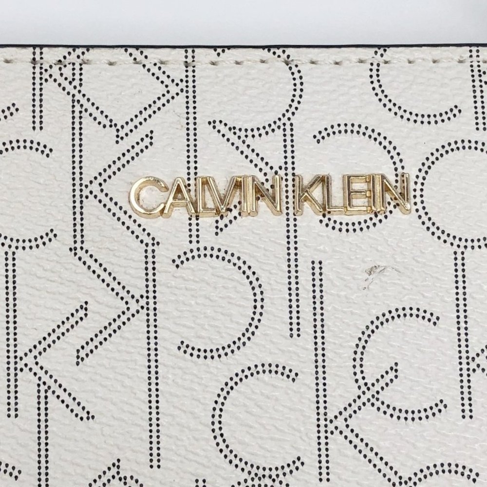 Calvin Klein monogram cream and pale blue Twilight tote purse handbag - Picture 2 of 14